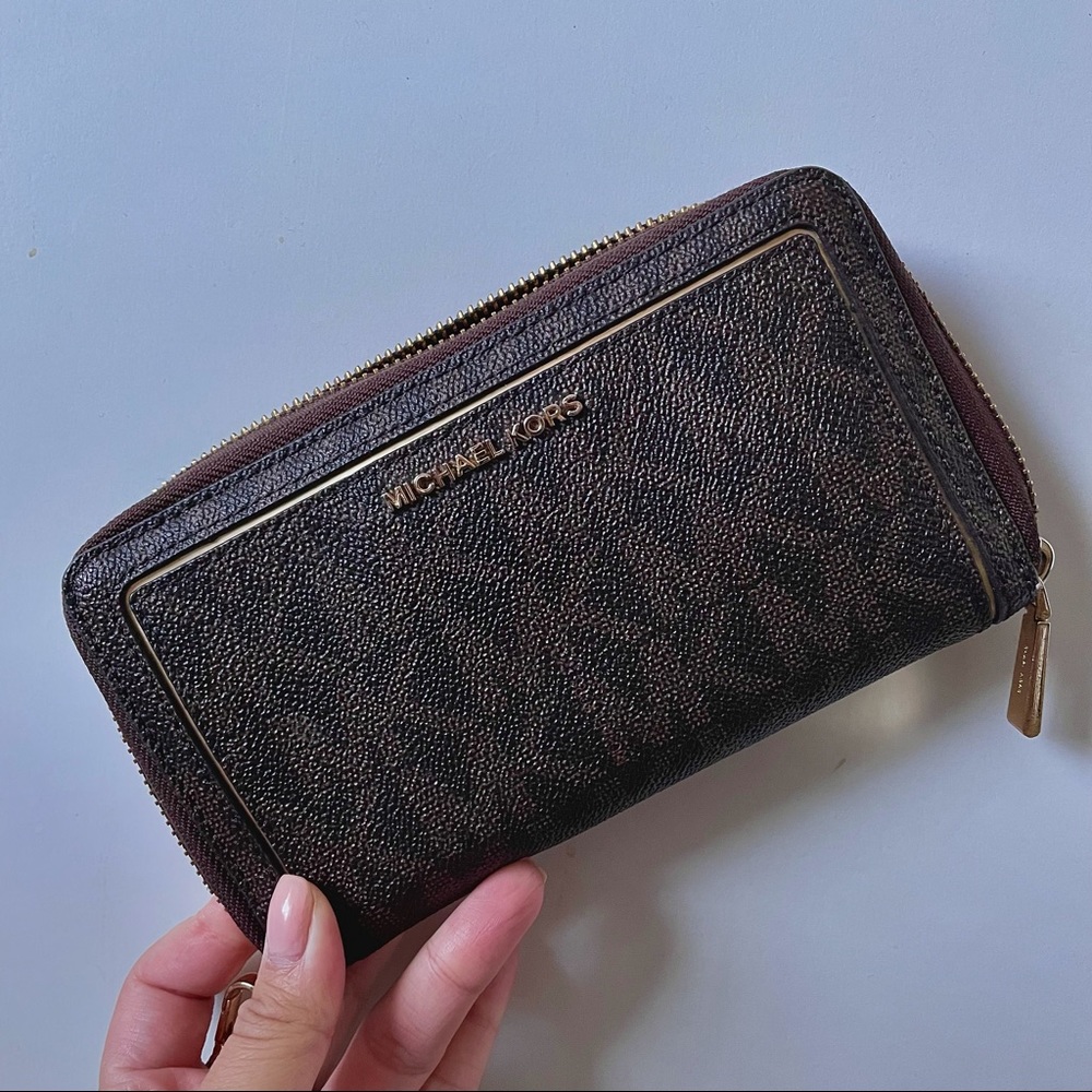 Michael Kors Logo Wristlet Wallet in Brown